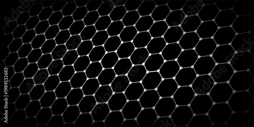 Black background. Dark hexagon carbon fiber texture. Navy blue honeycomb metal texture steel background. Web design template vector illustration EPS 10.
