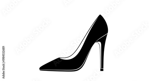 Elegant black high-heeled shoe silhouette isolated on a clean white background