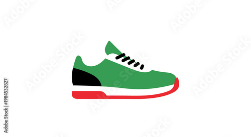 Minimalist representation of a colorful athletic shoe on a stark white backdrop