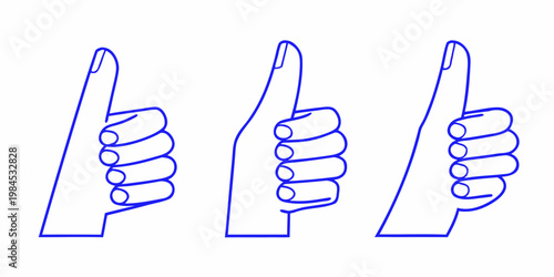 Three blue line art illustrations of hands giving a thumbs up