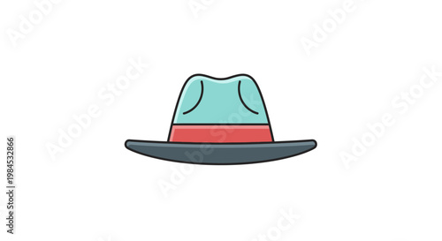 Stylish turquoise and grey fedora hat illustration on white background, design concept