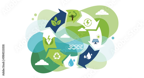 Circular economy and sustainability concept illustration.