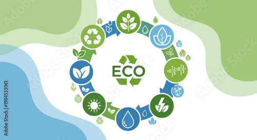 Circular Eco Icons Representing Sustainability and Nature.