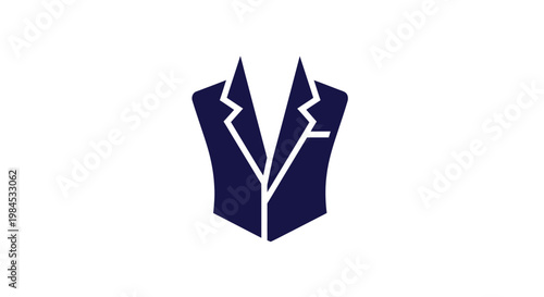 Minimalist icon of a tailored jacket in navy blue isolated on white background