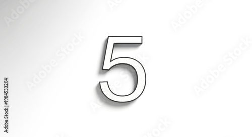 Isolated and stylized number five against a clean white backdrop with shadow details