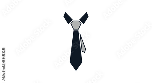 Minimalist graphic of a necktie design in black and gray color on a white background
