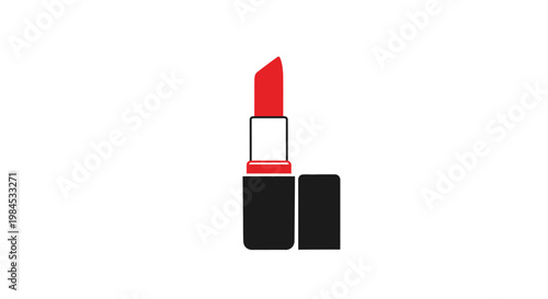 Minimalist Illustration of a Red Lipstick with Black Cap on a White Background