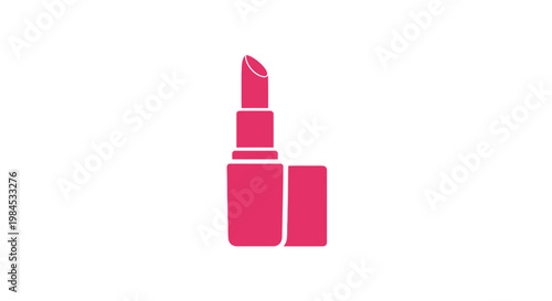 Minimalist graphic of a pink lipstick and its cap against a plain white backdrop