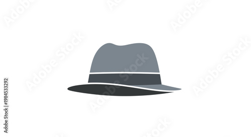 Minimalist representation of a stylish fedora hat in shades of gray on a white background