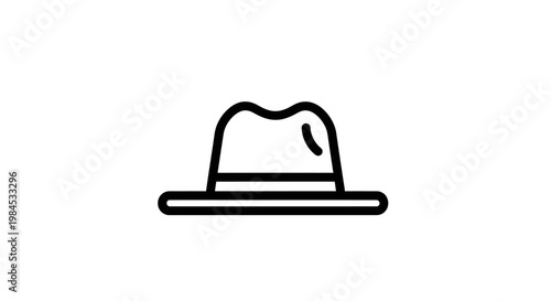 Minimalist monochrome icon depiction of a classic fedora hat on a clean white background