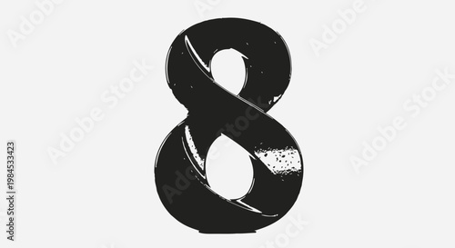 Abstract number eight design with a unique brushstroke texture and monochrome aesthetic