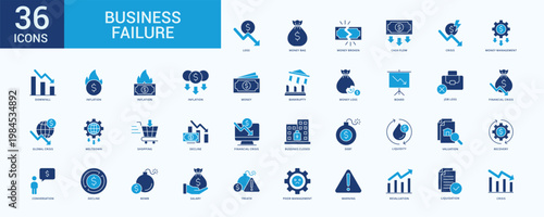 Business Failure Icon pack Blue Style Illustration Vector