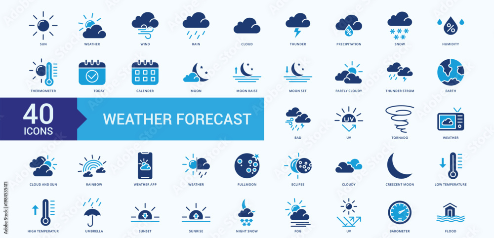 Obraz premium Weather Forecast Icon pack Blue Style Illustration Vector