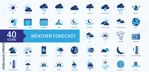Weather Forecast Icon pack Blue Style Illustration Vector
