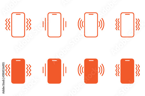 Mobile phone call icons set, smartphone vibration and telephone handset symbols, communication and customer support contact signs