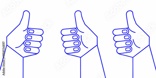 Three blue line drawing hands giving thumbs up gestures