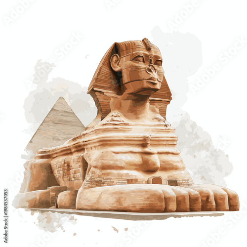 Great Sphinx of Giza. Great Sphinx of Giza hand drawn watercolor illustration on white background