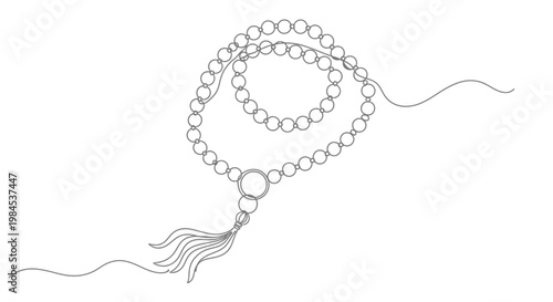 Continuous Line Drawing of Prayer Beads with Tassel