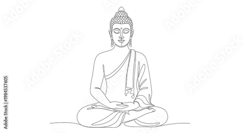 Meditating Buddha Line Art: Serene Figure in Lotus Pose, Spiritual Symbol, Calmness