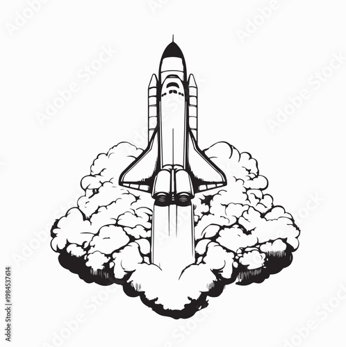 Powerful Space Shuttle Takeoff With Heavy Smoke Trails Illustration