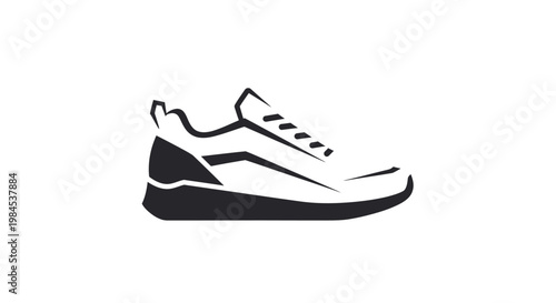 Minimalist monochrome illustration of a running shoe or athletic footwear design