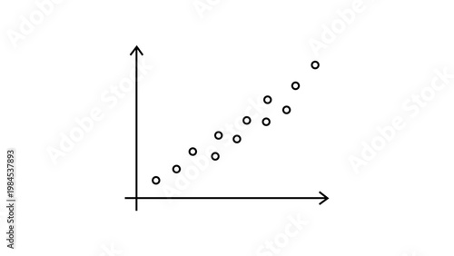 Scatter plot vector icon illustration. Minimalist black line drawing of an XY axis grid with data points showing positive correlation. Scalable outline graphic for business, math, and statistics.