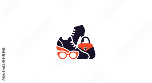 Fashion essentials illustration including shoes, glasses and handbag on a white background design