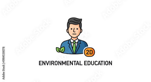 Illustration depicting environmental education concepts with a 2D icon of a professional