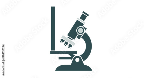 A detailed illustration depicting a scientific microscope in a minimalist flat design