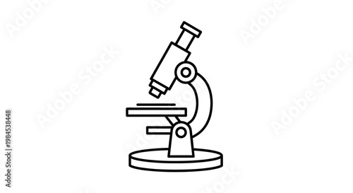 Minimalist scientific illustration of a microscope in black and white for research