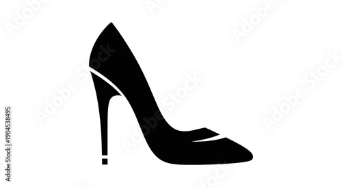 Silhouette of a Stiletto Heel Shoe in Black and White, Isolated on White Background