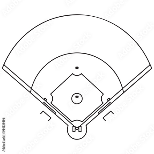 Minimalist baseball field layout diagram line art vector illustration for sports strategy and coaching