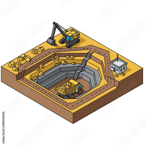 Open Pit Mine with Heavy Machinery.