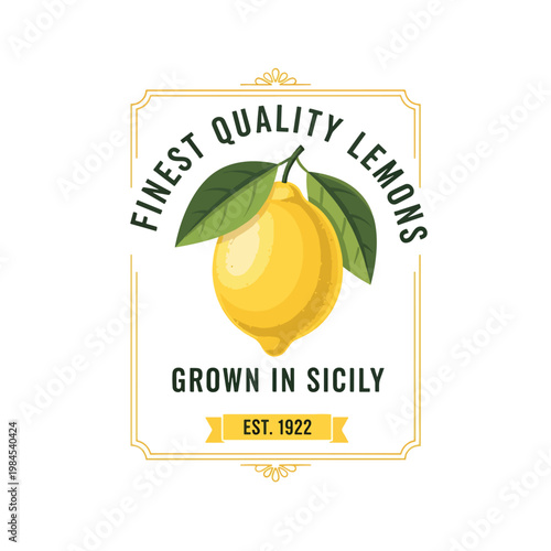 Vintage style label design for finest quality Sicilian lemons.
