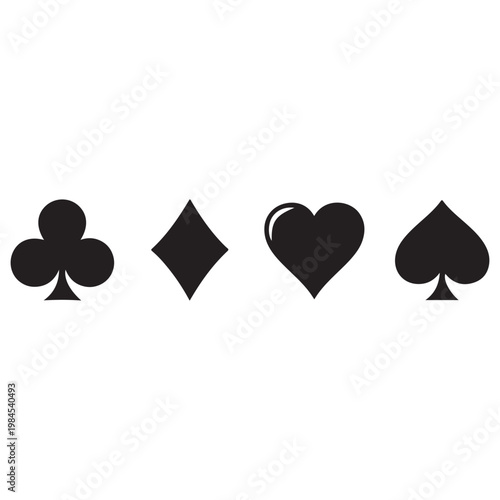 Set of black playing card suit icons including clubs diamonds hearts and spades vector illustration for casino and gambling design