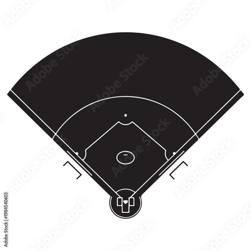 Baseball field diamond layout silhouette vector illustration for sports coaching and stadium planning