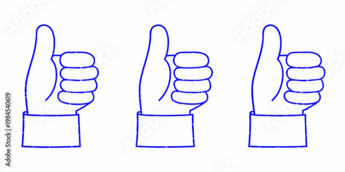 Three blue line drawing illustrations of hands giving a thumbs up