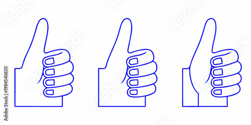 Three blue line art thumbs up gestures displayed in a row