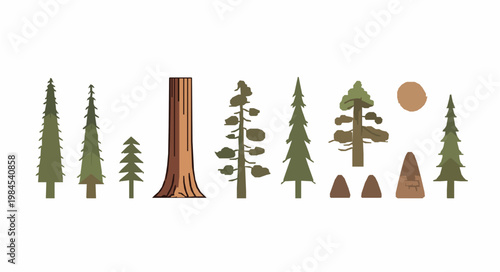 Minimal Giant Sequoia Tree Vector Icons Sequoiadendron Giganteum Modern Linear Symbol Set