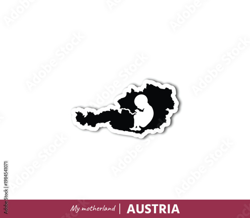 Powerful Austria map illustration symbolizing birth, roots and national identity. Emotional motherland concept blending geography and human origin.