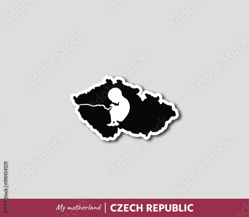 Powerful Czechia map illustration symbolizing birth, roots and national identity. Emotional motherland concept blending geography and human origin.