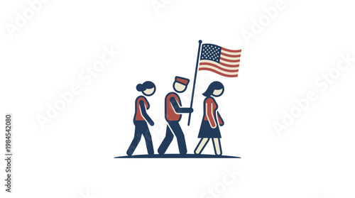 People Marching with American Flag