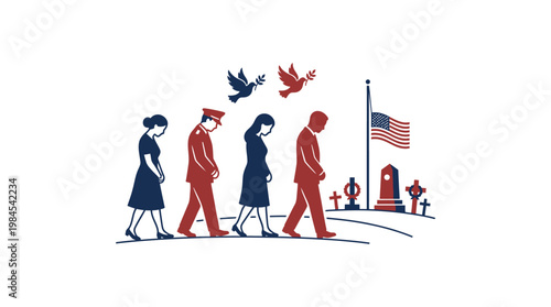 Memorial Day Mourners Walking Towards Cemetery