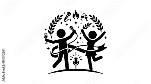 Celebratory Singing Duo Silhouette