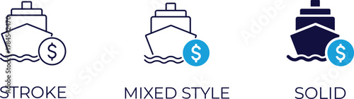 Transportation costs icons featuring logistics budget, delivery fees, fuel prices, and shipping expense in editable stroke, outline, and solid.