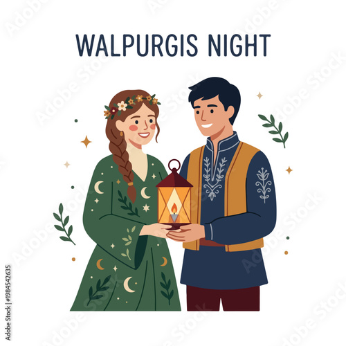 Vector of a couple celebrating Walpurgis Night 4