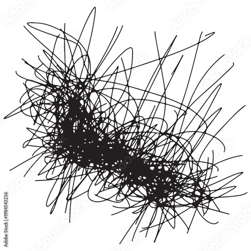 Abstract black scribble vector illustration representing confusion and mental stress on white background