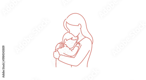 A gentle outline illustration of a mother cradling her baby, symbolizing love, family, and tender moments of maternal care and affection