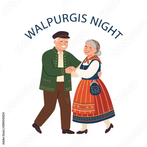 Vector of a old couple celebrating Walpurgis Night 2