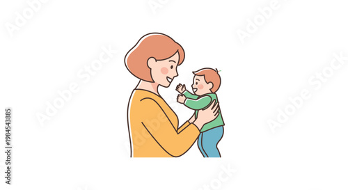 A heartwarming illustration capturing the tender moment of a mother holding her smiling baby, symbolizing love, care, and family bonding